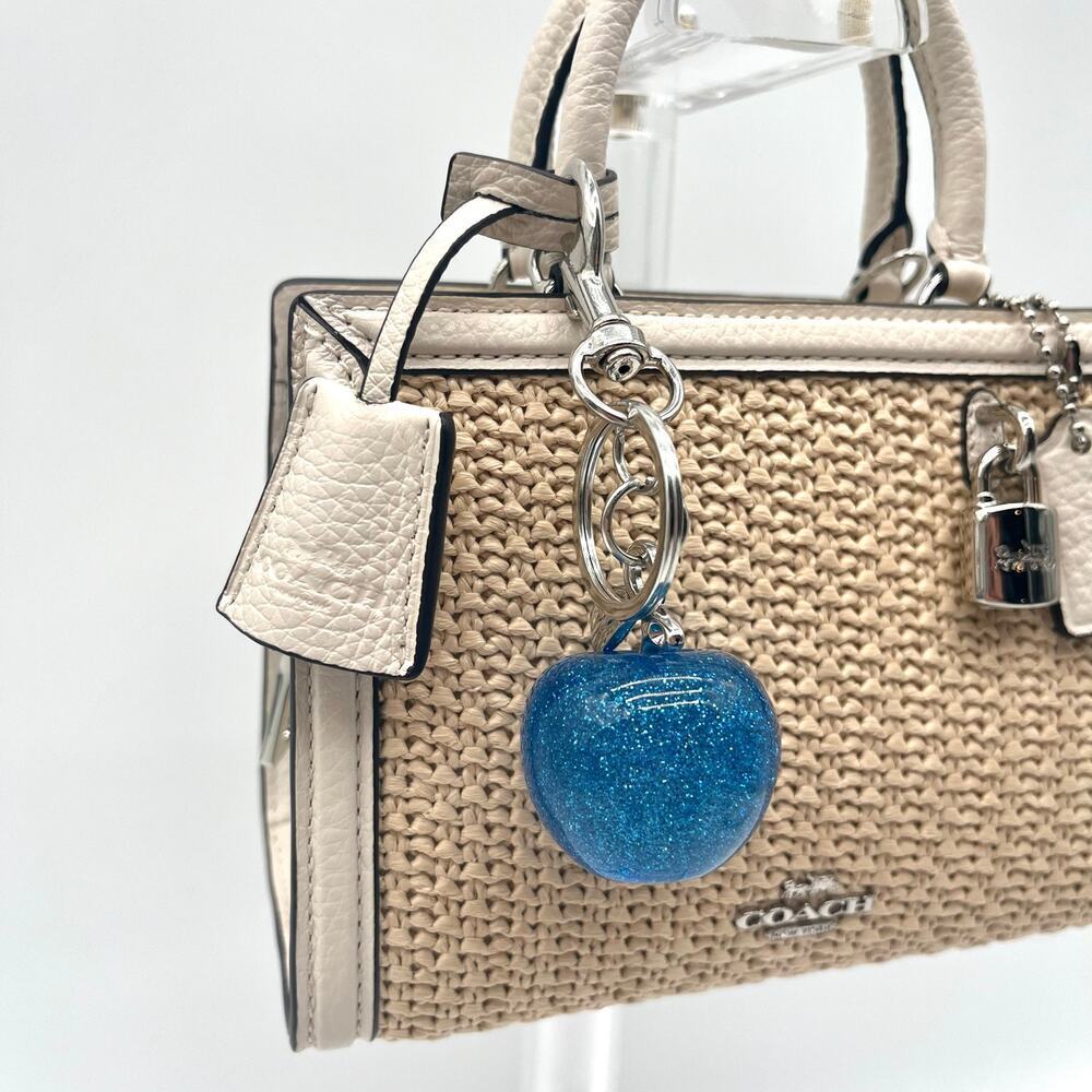 Apple Blue Sparkle Large Bag Charm, Silver Key Clasp NWOT